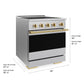 ZLINE Autograph Edition 30 in. 4.2 cu. ft. Marino Induction Range with 4 Element Cooktop and Electric Convection Oven in Satin Stainless Steel with Polished Gold Accents, MINRSZ-30-G