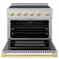 ZLINE Autograph Edition 36 in. 5.2 cu. ft. Marino Induction Range with 5 Element Cooktop and Electric Convection Oven in Satin Stainless Steel with Polished Gold Accents, MINRSZ-36-G