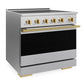 ZLINE Autograph Edition 36 in. 5.2 cu. ft. Marino Induction Range with 5 Element Cooktop and Electric Convection Oven in Satin Stainless Steel with Polished Gold Accents, MINRSZ-36-G