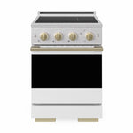 ZLINE Autograph 24 in. 3.2 cu. ft. Marino Induction Range with 3 Element Cooktop and Electric Convection Oven in Satin Stainless Steel with White Matte Door and Champagne Bronze Accents, MINRSZ-WM-24-CB - Front Hero View