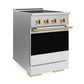 ZLINE Autograph 24 in. 3.2 cu. ft. Marino Induction Range with 3 Element Cooktop and Electric Convection Oven in Satin Stainless Steel with White Matte Door and Polished Gold Accents, MINRSZ-WM-24-G - Side View