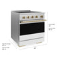 ZLINE Autograph 30 in. 4.2 cu. ft. Marino Induction Range with 4 Element Cooktop and Electric Convection Oven in Satin Stainless Steel with White Matte Door and Champagne Bronze Accents, MINRSZ-WM-30-CB - Dimensions Diagram