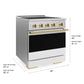 ZLINE Autograph Edition 30 in. 4.2 cu. ft. Marino Induction Range with 4 Element Cooktop and Electric Convection Oven in Satin Stainless Steel with White Matte Door and Polished Gold Accents, MINRSZ-WM-30-G