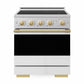 ZLINE Autograph Edition 30 in. 4.2 cu. ft. Marino Induction Range with 4 Element Cooktop and Electric Convection Oven in Satin Stainless Steel with White Matte Door and Polished Gold Accents, MINRSZ-WM-30-G