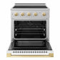 ZLINE Autograph Edition 30 in. 4.2 cu. ft. Marino Induction Range with 4 Element Cooktop and Electric Convection Oven in Satin Stainless Steel with White Matte Door and Polished Gold Accents, MINRSZ-WM-30-G