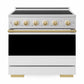 ZLINE Autograph Edition 36 in. 5.2 cu. ft. Marino Induction Range with 5 Element Cooktop and Electric Convection Oven in Satin Stainless Steel with White Matte Door and Polished Gold Accents, MINRSZ-WM-36-G