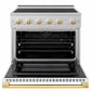 ZLINE Autograph Edition 36 in. 5.2 cu. ft. Marino Induction Range with 5 Element Cooktop and Electric Convection Oven in Satin Stainless Steel with White Matte Door and Polished Gold Accents, MINRSZ-WM-36-G