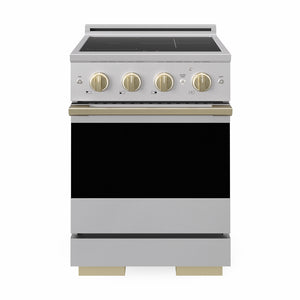 ZLINE Autograph 24 in. 3.2 cu. ft. Marino Induction Range with 3 Element Cooktop and Electric Convection Oven in Stainless Steel with Champagne Bronze Accents, MINRZ-24-CB - Front Hero View