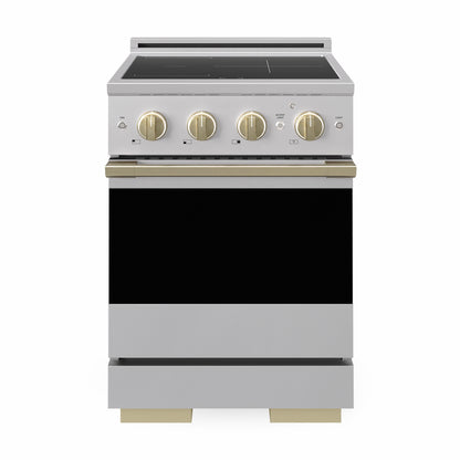 ZLINE Autograph 24 in. 3.2 cu. ft. Marino Induction Range with 3 Element Cooktop and Electric Convection Oven in Stainless Steel with Champagne Bronze Accents, MINRZ-24-CB - Front Hero View