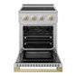 ZLINE Autograph 24 in. 3.2 cu. ft. Marino Induction Range with 3 Element Cooktop and Electric Convection Oven in Stainless Steel with Champagne Bronze Accents, MINRZ-24-CB - Front View with Oven Door Open