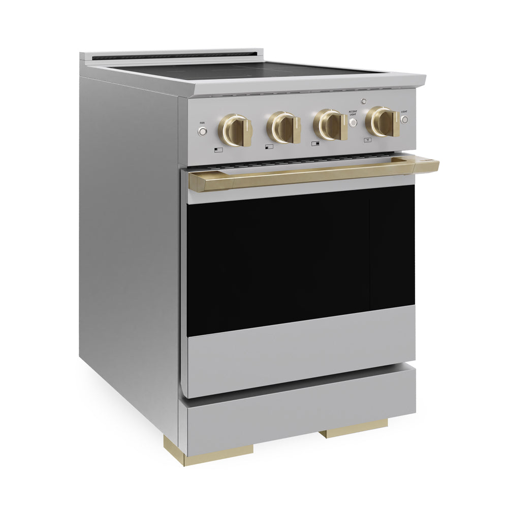 ZLINE Autograph 24 in. 3.2 cu. ft. Marino Induction Range with 3 Element Cooktop and Electric Convection Oven in Stainless Steel with Champagne Bronze Accents, MINRZ-24-CB - Side View