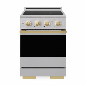 ZLINE Autograph Edition 24 in. 3.2 cu. ft. Marino Induction Range with 3 Element Cooktop and Electric Convection Oven in Stainless Steel with Polished Gold Accents, MINRZ-24-G