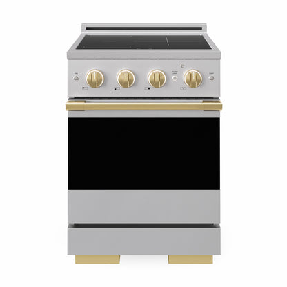 ZLINE Autograph Edition 24 in. 3.2 cu. ft. Marino Induction Range with 3 Element Cooktop and Electric Convection Oven in Stainless Steel with Polished Gold Accents, MINRZ-24-G