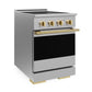ZLINE Autograph Edition 24 in. 3.2 cu. ft. Marino Induction Range with 3 Element Cooktop and Electric Convection Oven in Stainless Steel with Polished Gold Accents, MINRZ-24-G