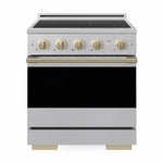 ZLINE Autograph 30 in. 4.2 cu. ft. Marino Induction Range with 4 Element Cooktop and Electric Convection Oven in Stainless Steel with Champagne Bronze Accents, MINRZ-30-CB - Front Hero View