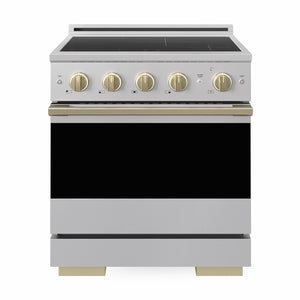 ZLINE Autograph 30 in. 4.2 cu. ft. Marino Induction Range with 4 Element Cooktop and Electric Convection Oven in Stainless Steel with Champagne Bronze Accents, MINRZ-30-CB - Front Hero View