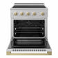 ZLINE Autograph 30 in. 4.2 cu. ft. Marino Induction Range with 4 Element Cooktop and Electric Convection Oven in Stainless Steel with Champagne Bronze Accents, MINRZ-30-CB - Front View with Oven Door Open