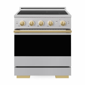 ZLINE Autograph Edition 30 in. 4.2 cu. ft. Marino Induction Range with 4 Element Cooktop and Electric Convection Oven in Stainless Steel with Polished Gold Accents, MINRZ-30-G