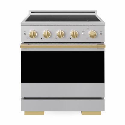 ZLINE Autograph Edition 30 in. 4.2 cu. ft. Marino Induction Range with 4 Element Cooktop and Electric Convection Oven in Stainless Steel with Polished Gold Accents, MINRZ-30-G