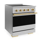 ZLINE Autograph Edition 30 in. 4.2 cu. ft. Marino Induction Range with 4 Element Cooktop and Electric Convection Oven in Stainless Steel with Polished Gold Accents, MINRZ-30-G