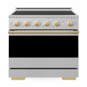 ZLINE Autograph Edition 36 in. 5.2 cu. ft. Marino Induction Range with 5 Element Cooktop and Electric Convection Oven in Stainless Steel with Polished Gold Accents, MINRZ-36-G