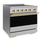 ZLINE Autograph Edition 36 in. 5.2 cu. ft. Marino Induction Range with 5 Element Cooktop and Electric Convection Oven in Stainless Steel with Polished Gold Accents, MINRZ-36-G