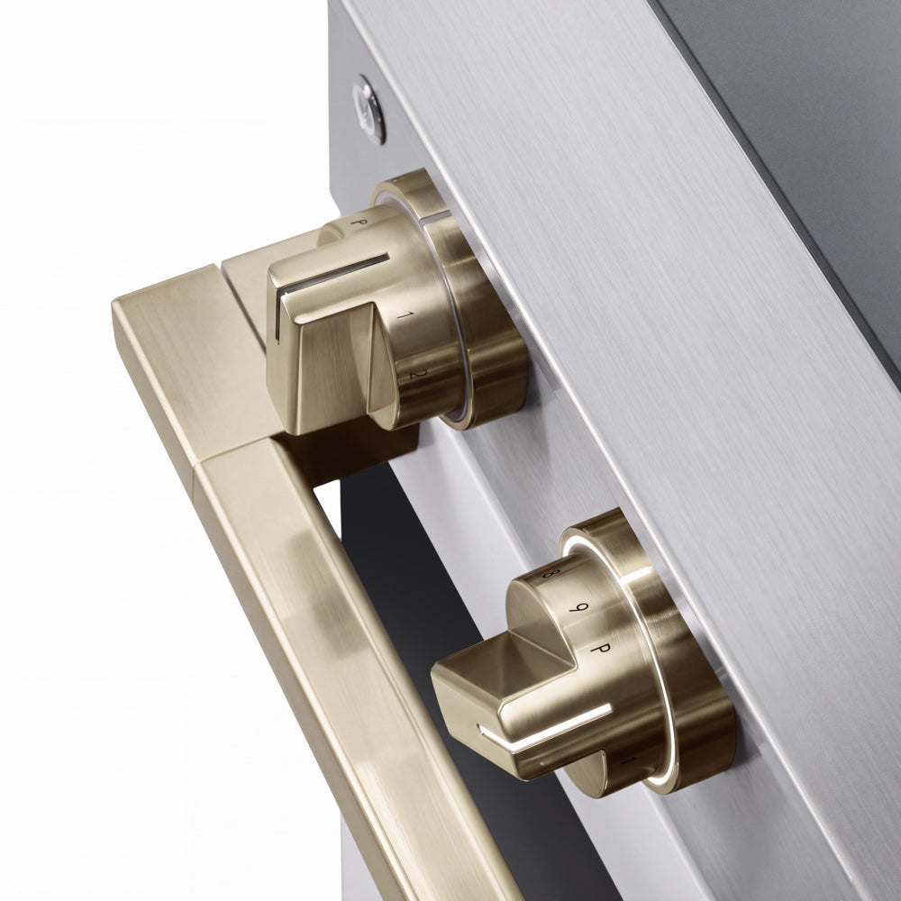 ZLINE Autograph 24 in. 3.2 cu. ft. Marino Induction Range with 3 Element Cooktop and Electric Convection Oven in Stainless Steel with White Matte Door and Champagne Bronze Accents, MINRZ-WM-24-CB - Knob Detail