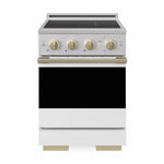 ZLINE Autograph 24 in. 3.2 cu. ft. Marino Induction Range with 3 Element Cooktop and Electric Convection Oven in Stainless Steel with White Matte Door and Champagne Bronze Accents, MINRZ-WM-24-CB - Front Hero View