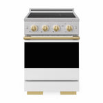 ZLINE Autograph 24 in. 3.2 cu. ft. Marino Induction Range with 3 Element Cooktop and Electric Convection Oven in Stainless Steel with White Matte Door and Polished Gold Accents, MINRZ-WM-24-G - Front Hero View