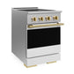 ZLINE Autograph 24 in. 3.2 cu. ft. Marino Induction Range with 3 Element Cooktop and Electric Convection Oven in Stainless Steel with White Matte Door and Polished Gold Accents, MINRZ-WM-24-G - Side View