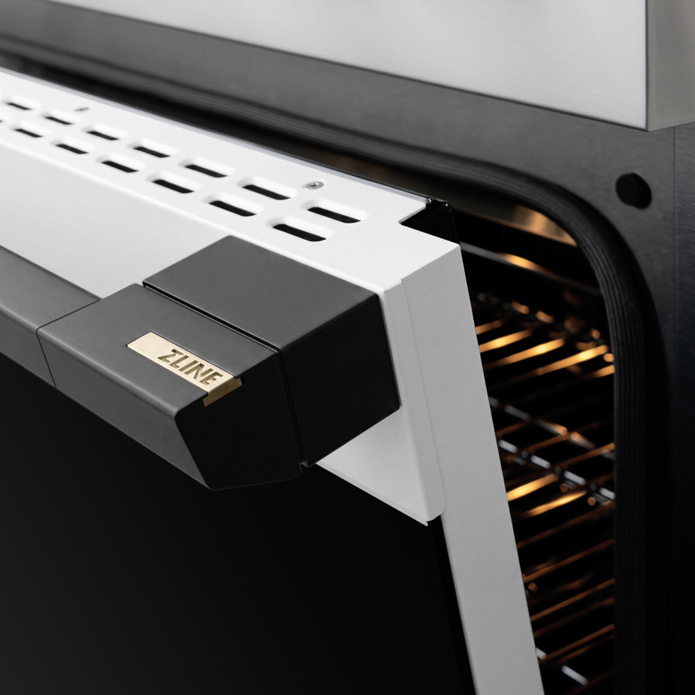 ZLINE Autograph 24 in. 3.2 cu. ft. Marino Induction Range with 3 Element Cooktop and Electric Convection Oven in Stainless Steel with White Matte Door and Matte Black Accents, MINRZ-WM-24-MB - Handle Detail