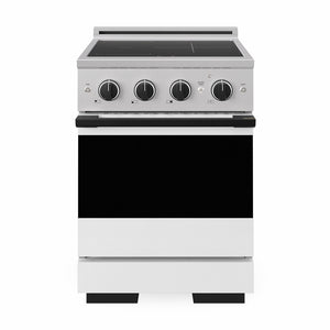 ZLINE Autograph 24 in. 3.2 cu. ft. Marino Induction Range with 3 Element Cooktop and Electric Convection Oven in Stainless Steel with White Matte Door and Matte Black Accents, MINRZ-WM-24-MB - Front Hero View