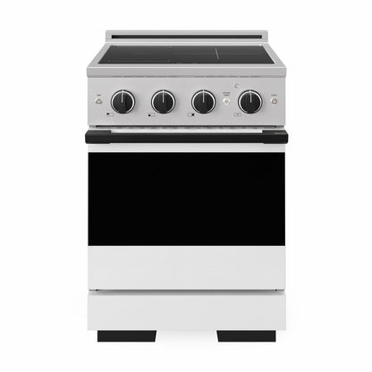 ZLINE Autograph 24 in. 3.2 cu. ft. Marino Induction Range with 3 Element Cooktop and Electric Convection Oven in Stainless Steel with White Matte Door and Matte Black Accents, MINRZ-WM-24-MB - Front Hero View