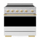 ZLINE Autograph Edition 36 in. 5.2 cu. ft. Marino Induction Range with 5 Element Cooktop and Electric Convection Oven in Stainless Steel with White Matte Door and Polished Gold Accents, MINRZ-WM-36-G