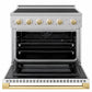 ZLINE Autograph Edition 36 in. 5.2 cu. ft. Marino Induction Range with 5 Element Cooktop and Electric Convection Oven in Stainless Steel with White Matte Door and Polished Gold Accents, MINRZ-WM-36-G