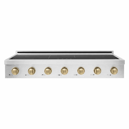 ZLINE Autograph Edition 48" Paramount Induction Rangetop with 7 Element Cooktop in Satin Stainless Steel and Champagne Bronze Accents, SINRTSZ-48-CB