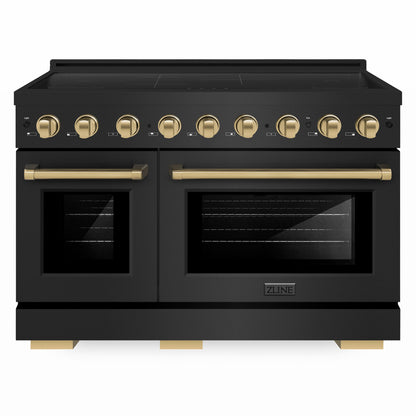 ZLINE Autograph Edition 48" Paramount Induction Range with 7 Element Cooktop in Black Stainless Steel with Champagne Bronze Accents, SINRBZ-48-CB