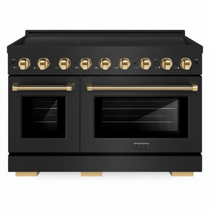 ZLINE Autograph Edition 48" Paramount Induction Range with 7 Element Cooktop in Black Stainless Steel with Polished Gold Helix Handles and Knob Accents, SINRBZ-48-KG