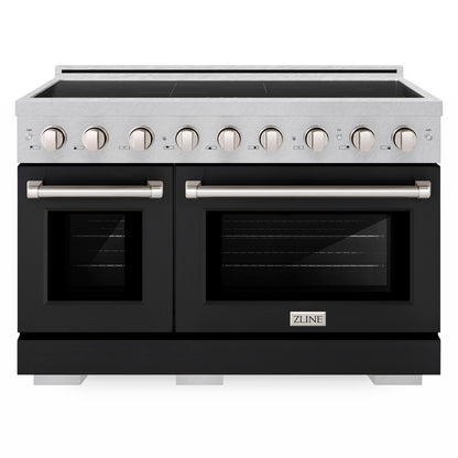 ZLINE 48" Paramount Induction Range with 7 Element Cooktop in Satin Stainless Steel with Black Matte Doors, SINRS-BLM-48