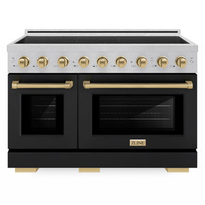 ZLINE Autograph Edition 48" Paramount Induction Range with 7 Element Cooktop in Satin Stainless Steel with Black Matte Doors and Champagne Bronze Accents, SINRSZ-BLM48-CB