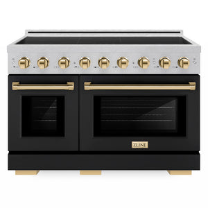 ZLINE Autograph Edition 48" Paramount Induction Range with 7 Element Cooktop in Satin Stainless Steel with Black Matte Doors and Polished Gold Accents, SINRSZ-BLM48-G