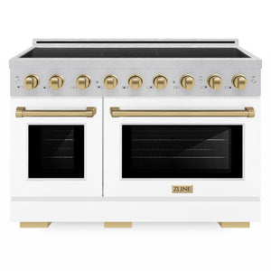 ZLINE Autograph Edition 48" Paramount Induction Range with 7 Element Cooktop in Satin Stainless Steel with White Matte Doors and Champagne Bronze Accents, SINRSZ-WM-48-CB