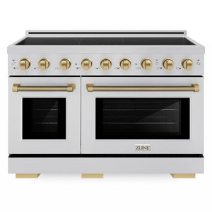 ZLINE Autograph Edition 48" Paramount Induction Range with 7 Element Cooktop in Stainless Steel with Champagne Bronze Helix Handles and Knob Accents, SINRZ-48-KCB
