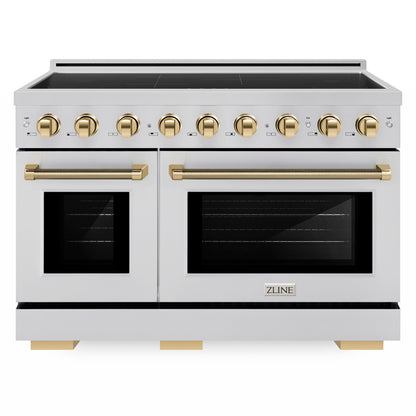 ZLINE Autograph Edition 48" Paramount Induction Range with 7 Element Cooktop in Stainless Steel with Polished Gold Helix Handles and Knob Accents, SINRZ-48-KG