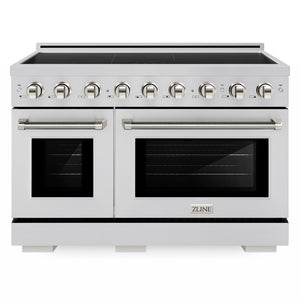 ZLINE Autograph Edition 48" Paramount Induction Range with 7 Element Cooktop in Stainless Steel with Polished Nickel Helix Handles and Knob Accents, SINRZ-48-KPN