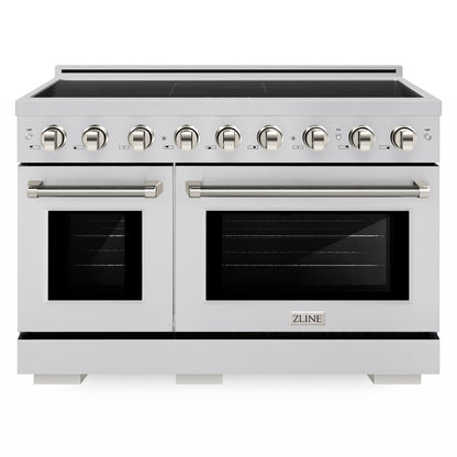 ZLINE Autograph Edition 48" Paramount Induction Range with 7 Element Cooktop in Stainless Steel with Polished Nickel Helix Handles and Knob Accents, SINRZ-48-KPN