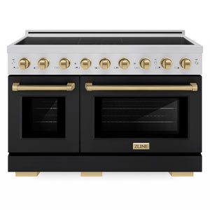 ZLINE Autograph Edition 48" Paramount Induction Range with 7 Element Cooktop in Stainless Steel with Black Matte Doors and Champagne Bronze Accents, SINRZ-BLM-48-CB