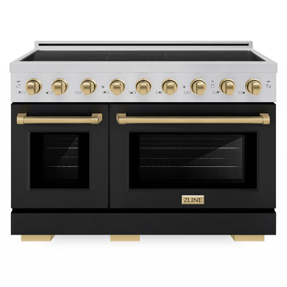 ZLINE Autograph Edition 48" Paramount Induction Range with 7 Element Cooktop in Stainless Steel with Black Matte Doors and Champagne Bronze Accents, SINRZ-BLM-48-CB