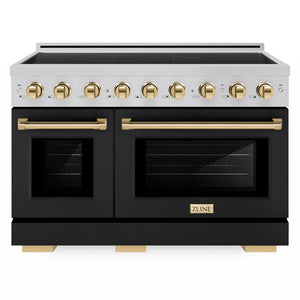 ZLINE Autograph Edition 48" Paramount Induction Range with 7 Element Cooktop in Stainless Steel with Black Matte Doors and Polished Gold Accents, SINRZ-BLM-48-G