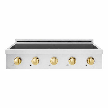 ZLINE Autograph Edition 36" Paramount Induction Rangetop with 5 Element Cooktop in Satin Stainless Steel and Polished Gold Accents, SINRTSZ-36-G
